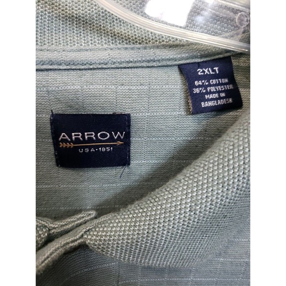 Arrow NEW Mens Polo Golf Shirt 2XLT  Blue Windowpane Check Short Sleeve - Picture 2 of 5